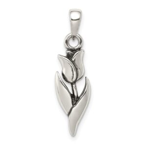 Auriga Fine Jewelry 925 Sterling Silver Antiqued Tulip Pendant (L- 28 mm, W- 8 mm) Gift for Women