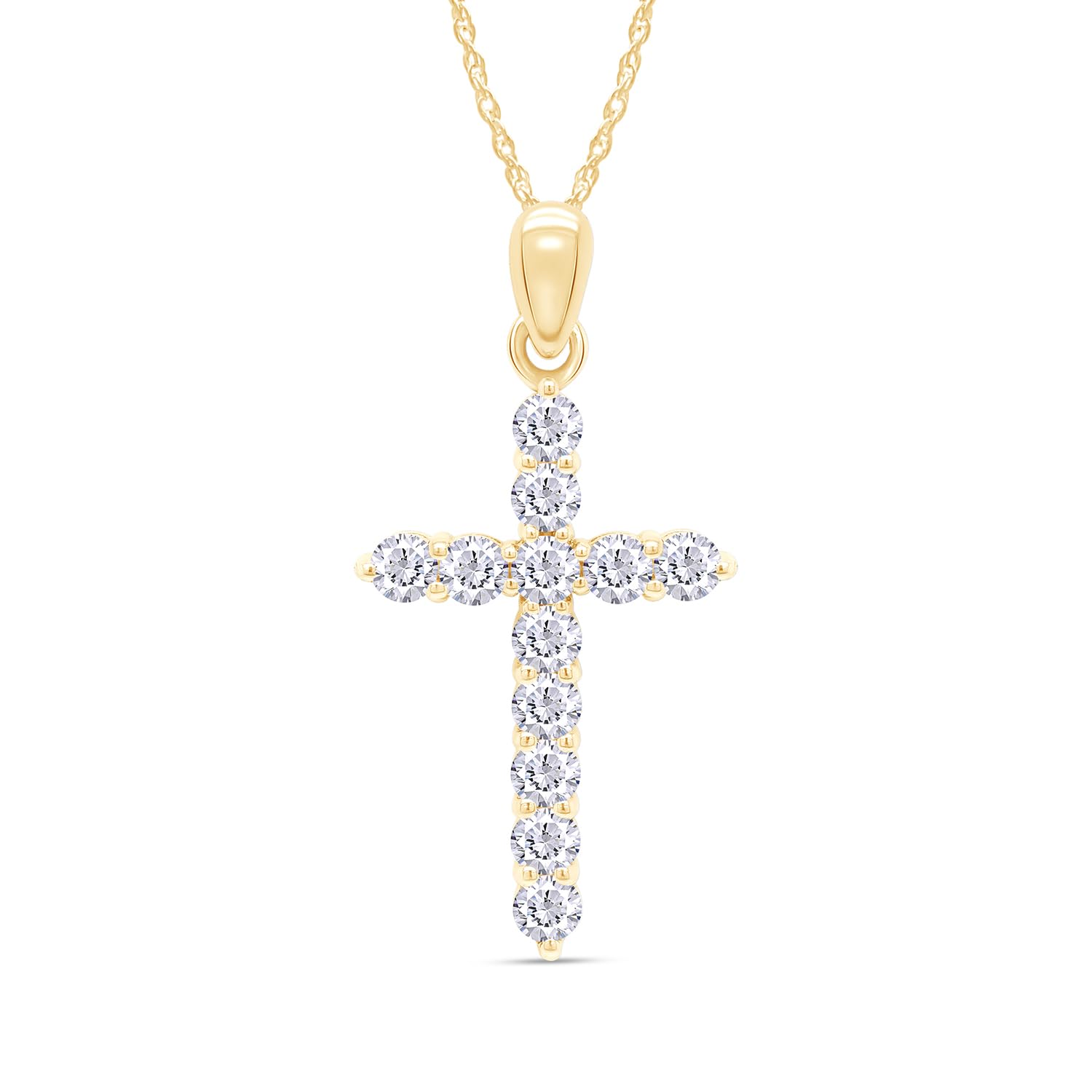 SAVEARTH DIAMONDS 1 1/10 Carat Round Cut Lab Created Moissanite Diamond Cross Pendant Necklace In 14K Yellow Gold Over Sterling Silver For Women With 18" Chain(VVS1 Clarity, 1.10 Cttw)