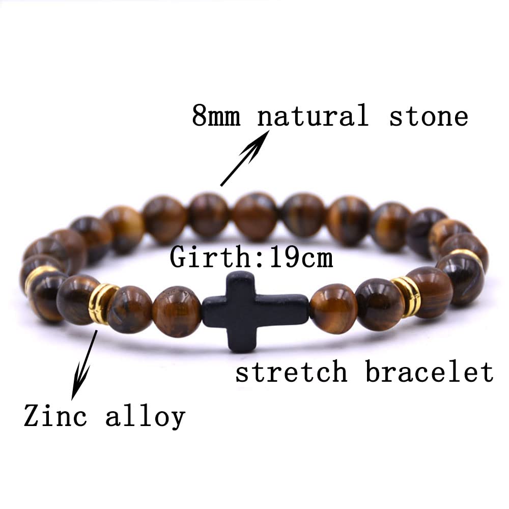 HYHONEY Cross Bracelet Beaded Bracelets Couples Bracelets Cross Bracelet for Women Cross Bracelet for Men Natural Stone Crystal Bracelet Anxiety Stretch Elastic Healing Bracelet