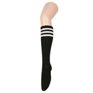 Century Star Knee High Long Socks for Women Athletic Running Casual Tube Socks with Triple Stripes 1 Black White One Size