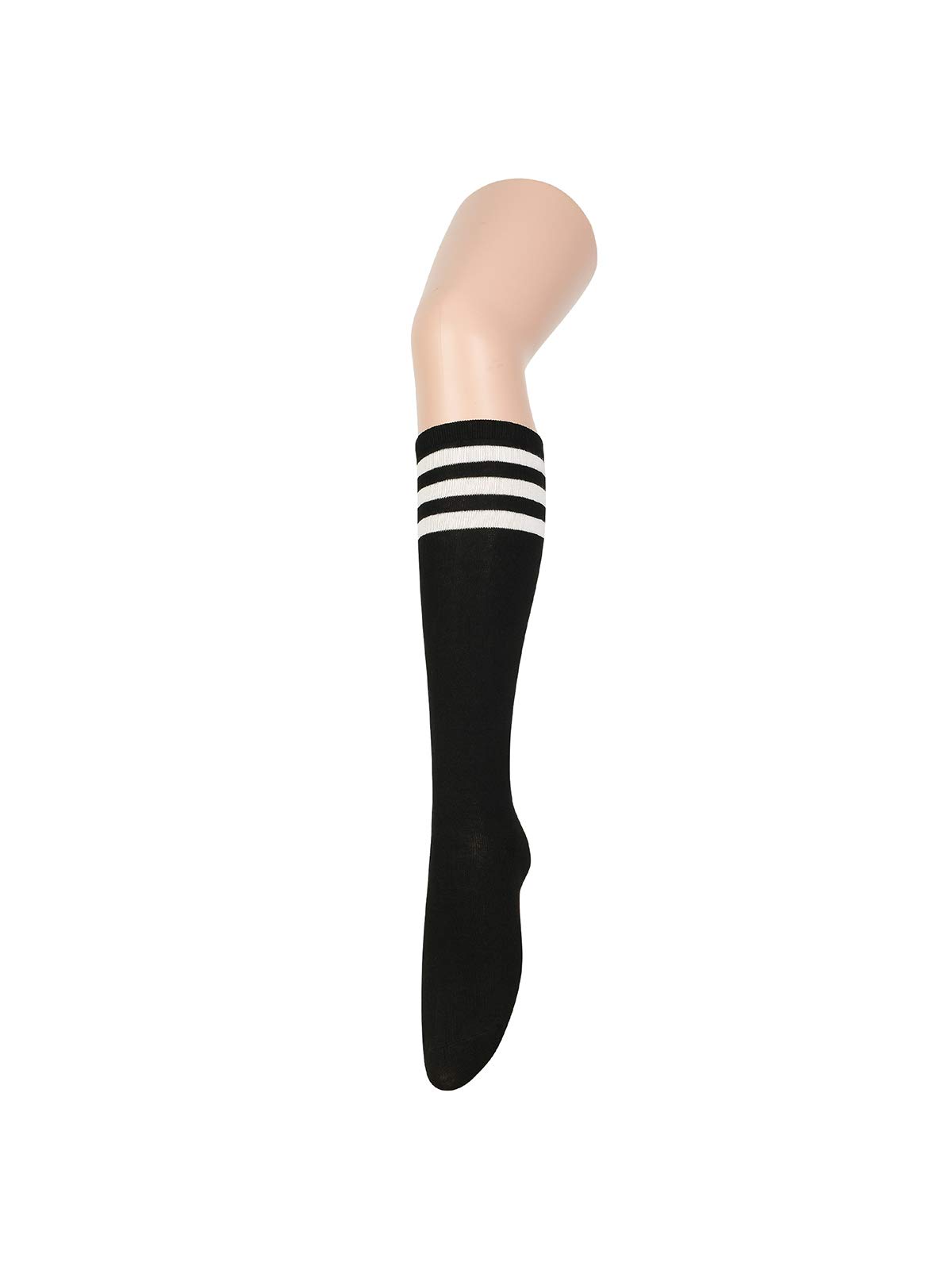 Century Star Knee High Long Socks for Women Athletic Running Casual Tube Socks with Triple Stripes 1 Black White One Size