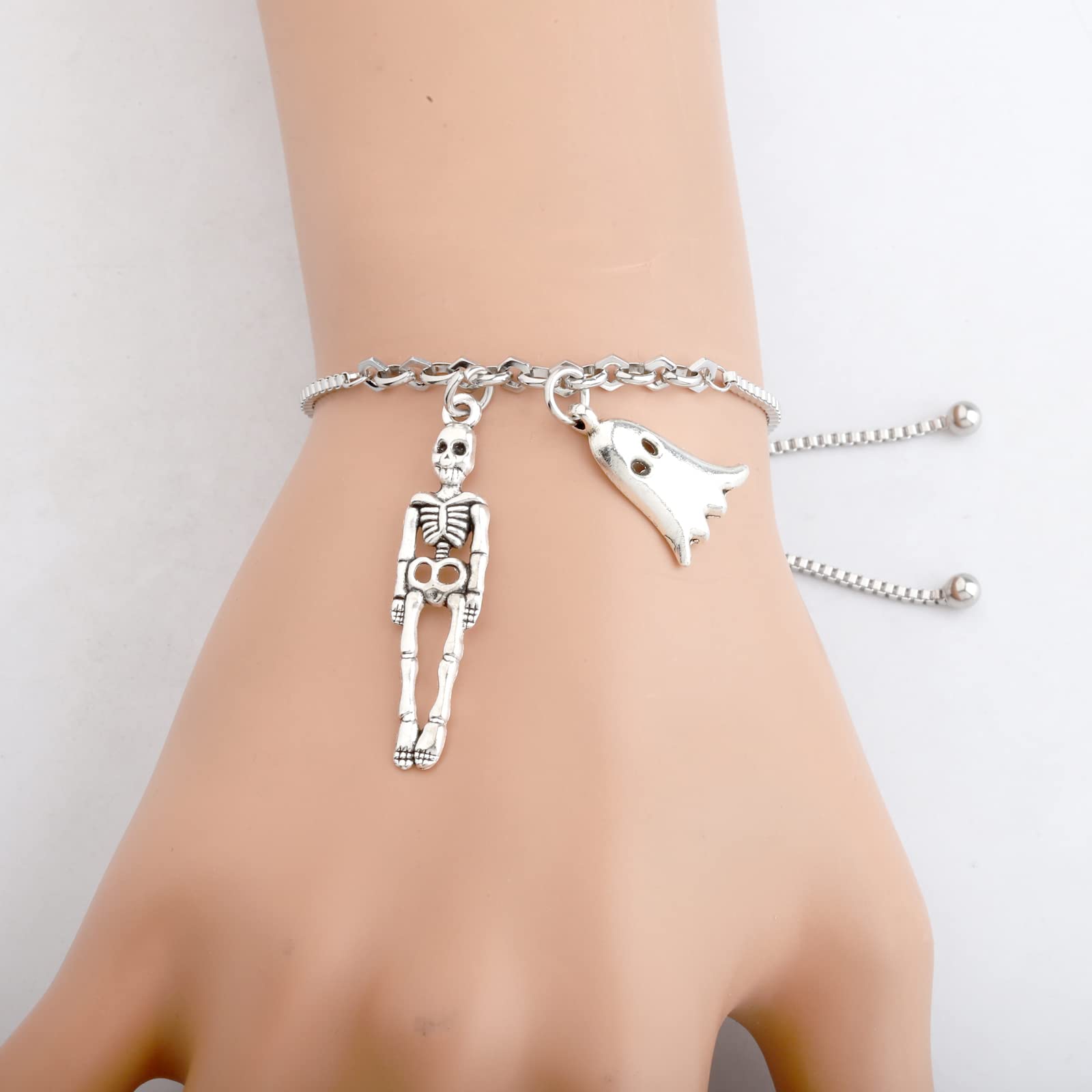 TIIMG Skeleton and Ghost Charm Bracelet scary movies themed Gifts (Skeleton Ghost)