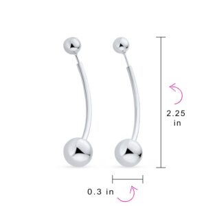 Modern Geometric Linear Long Bar Drop Ear .925 Sterling Silver Double Bead Ball Dangle Earrings For Women Teen 6,10 MM Bead