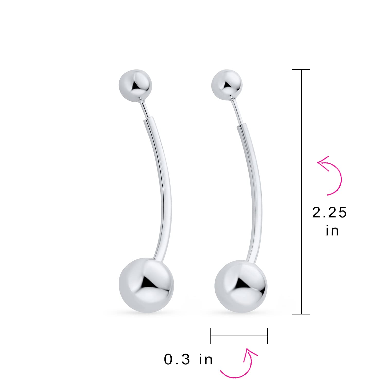 Modern Geometric Linear Long Bar Drop Ear .925 Sterling Silver Double Bead Ball Dangle Earrings For Women Teen 6,10 MM Bead