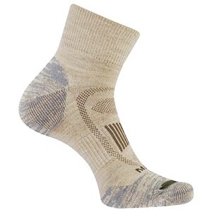 merrell men's and women's zoned cushioned wool hiking ankle socks-breathable arch support, light tan, medium-large