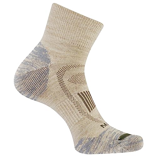 Merrell Men's and Women's Zoned Cushioned Wool Hiking Ankle Socks-Breathable Arch Support, Light Tan, Medium-Large