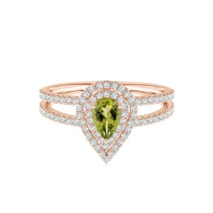 mooneye dual split shank 6x4 mm pear cut peridot 925 sterling silver solitaire accents ring