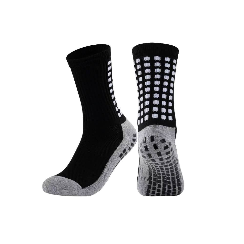 Nigeiyeme Unisex Soccer Socks Sports Grip Socks Anti Non Skid Basketball Socks Dispensing Anti Slip Cotton Football Socks (Black,One-size)