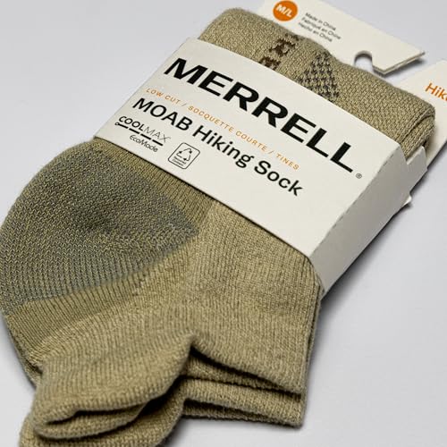 Merrell Moab Hiking Mid Cushion Socks-1 Pair Pack-Coolmax Moisture Wicking & Arch Support, Low Cut Tab-Oatmeal, M/L (Men's 9.5-12 / Women's 10-13)