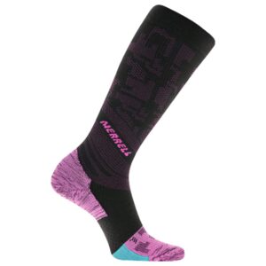 merrell adult's trail running compression over the calf socks-unisex otc with arch support band, black pink, s/m (men's 5-8.5 / women's 5-9.5)