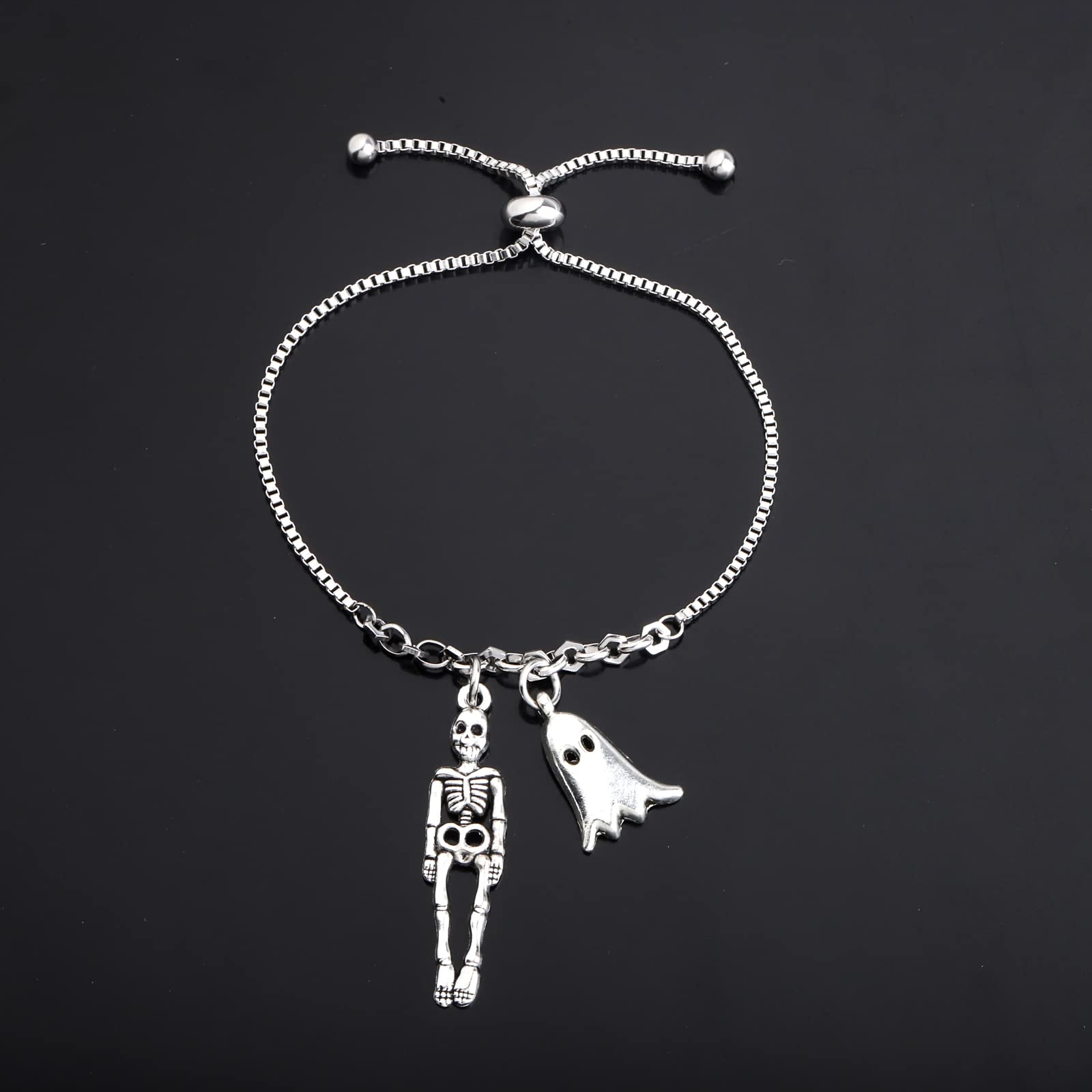 TIIMG Skeleton and Ghost Charm Bracelet scary movies themed Gifts (Skeleton Ghost)