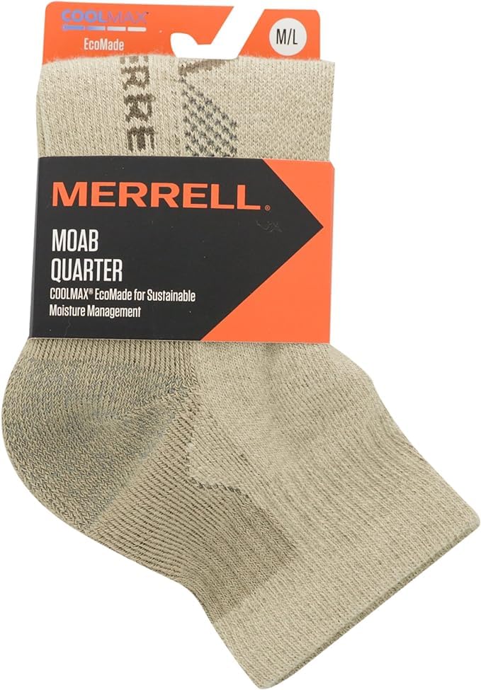 Merrell Unisex-Adult's Moab Hiking Mid Cushion Socks-1 Pair Pack-Coolmax Moisture Wicking & Arch Support, Ankle-Oatmeal, M/L (Men's 9.5-12 / Women's 10-13)