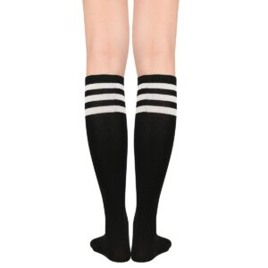 Century Star Knee High Long Socks for Women Athletic Running Casual Tube Socks with Triple Stripes 1 Black White One Size