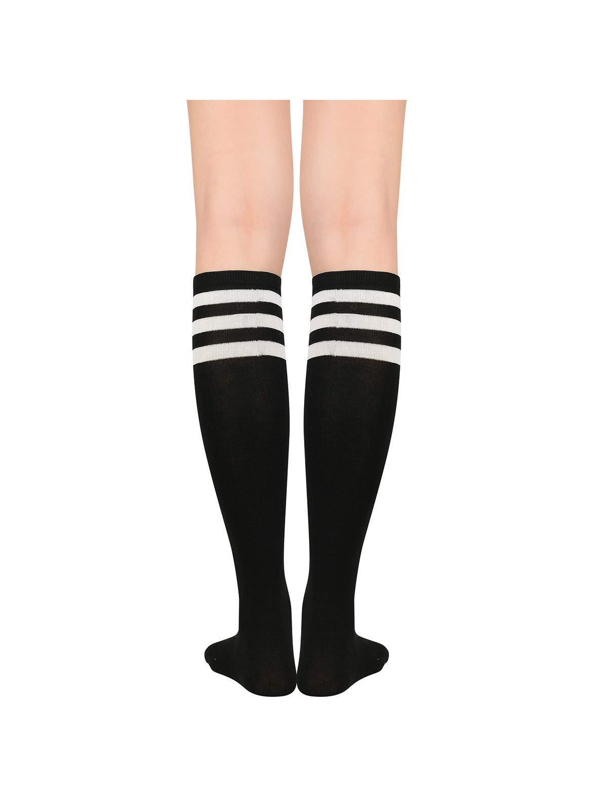 Century Star Knee High Long Socks for Women Athletic Running Casual Tube Socks with Triple Stripes 1 Black White One Size