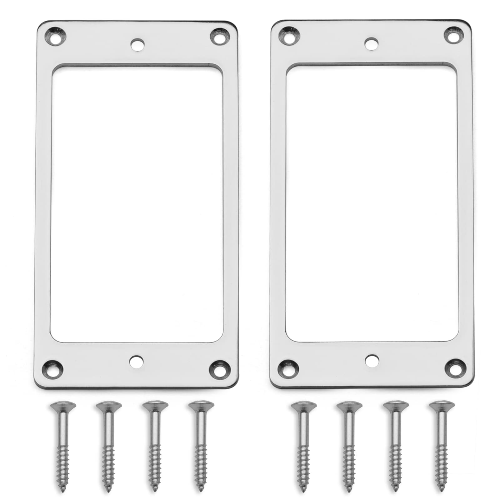 MAXCHEER 2PCS Metal Iron Flat Humbucker Pickup Ring for Electric Guitar Replacement (Chrome)