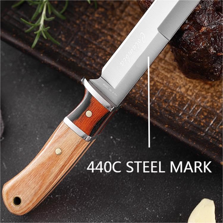 Doom Blade 6.3" Fixed Blade Small Cutter Knife Hunting Knife with Nylon Sheath, Lightweight,Easy to carry Camping Knife 440C Stainless Steel Blade with Wood Handle,Full Tang,For Outdoor, Hunting, Camping (Right Angle)