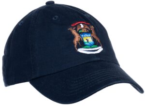 ann arbor t-shirt co. michigan state flag hat - great lakes pride mi, low profile baseball dad cap for men & women - (navy blue)