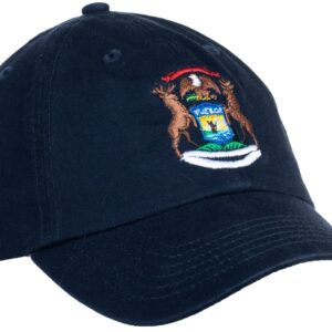 Ann Arbor T-shirt Co. Michigan State Flag Hat - Great Lakes Pride MI, Low Profile Baseball Dad Cap for Men & Women - (Navy Blue)