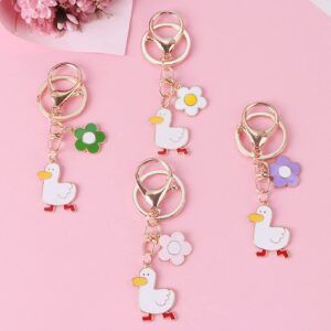 Funny Metal Duck Keychain, Cute Pet Duck and Flower Keyring, Animal Key Fob for Duck Lover Gift, Handbag Charms (Color : Pink, Size : 3.7 x 1.0 x 1.3 in)