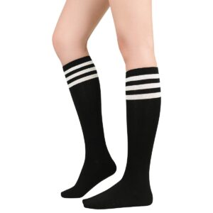 Century Star Knee High Long Socks for Women Athletic Running Casual Tube Socks with Triple Stripes 1 Black White One Size