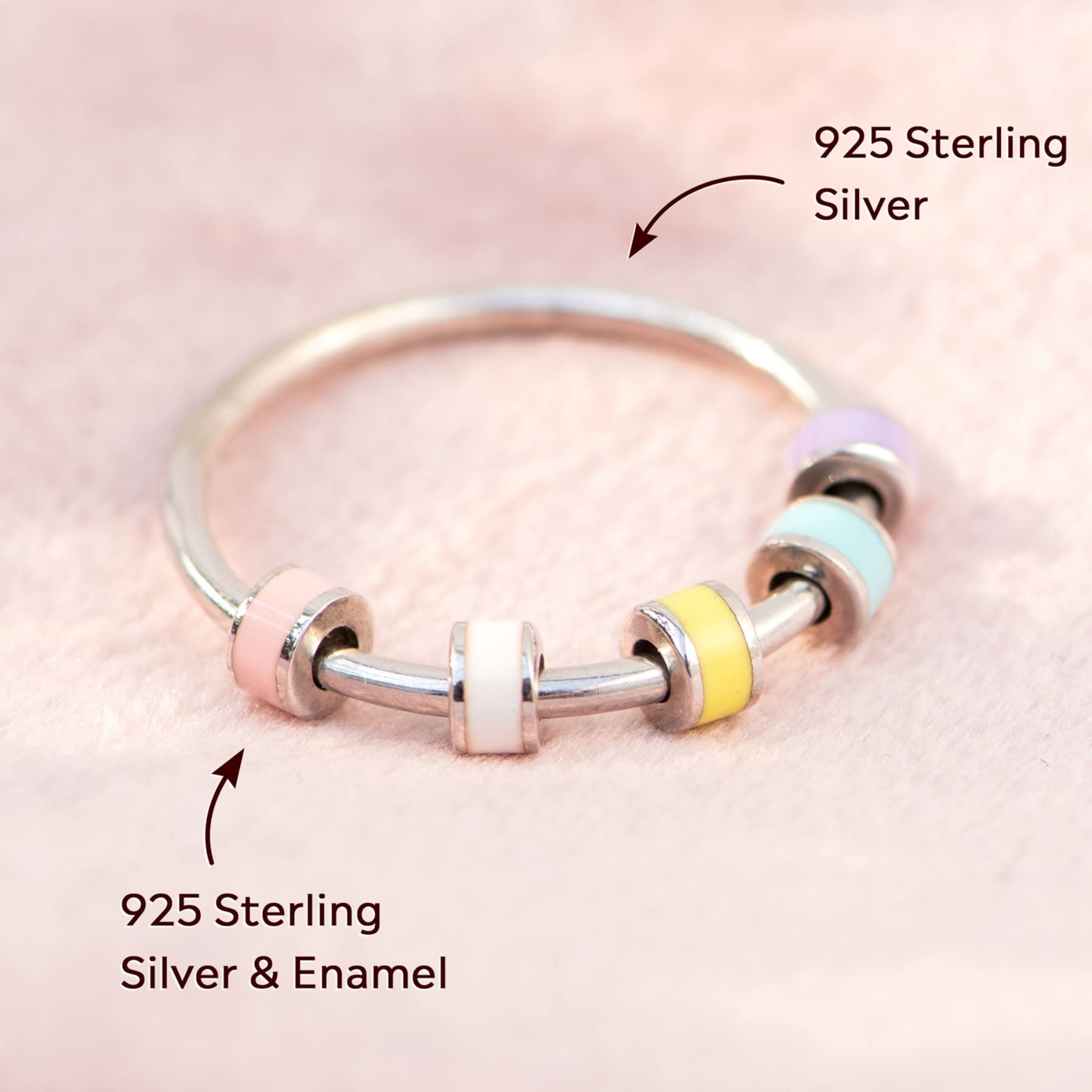 STORYJEWELLERY Fidget Rings for Women, Anxiety Ring for Women, Silver Enamel Fidget Rings, Fidget Rings for Anxiety for Women, Gifts for Women (all Silver Mac 06)