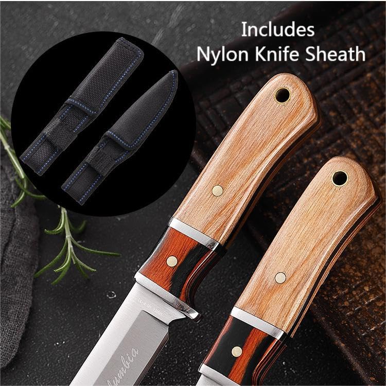 Doom Blade 6.3" Fixed Blade Small Cutter Knife Hunting Knife with Nylon Sheath, Lightweight,Easy to carry Camping Knife 440C Stainless Steel Blade with Wood Handle,Full Tang,For Outdoor, Hunting, Camping (Right Angle)