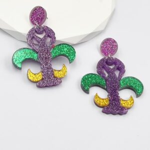 INENIMARTJ Mardi Gras Dangle Earrings for Women, Carnival Theme Mask Lips Hat Lobster Modelling Earrings, Mardi Gras Acrylic Earrings for Holiday Mardi Gras