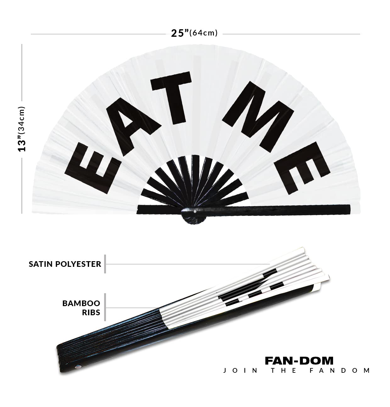 Eat Me hand fan foldable bamboo circuit hand fan funny gag slang words expressions statement gifts Festival accessories Rave handheld Circuit event fan Clack fans (White)