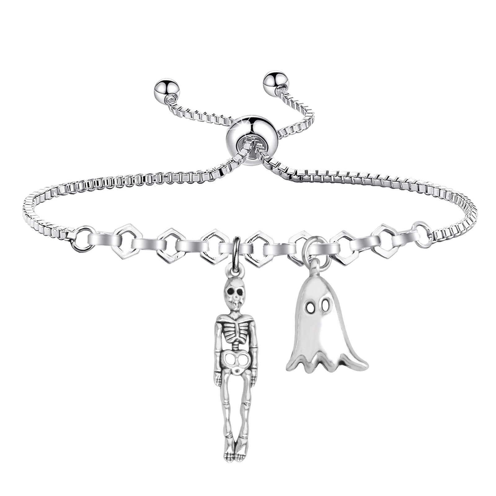 TIIMG Skeleton and Ghost Charm Bracelet scary movies themed Gifts (Skeleton Ghost)