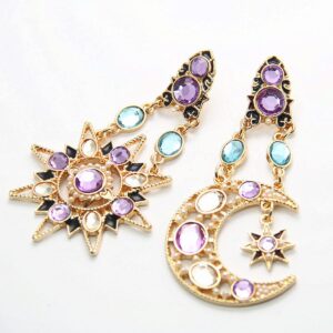 Vintage Sun Moon Earrings Crystal Drop Earrings Studs for Women