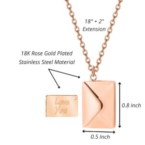 SHINYY Envelope Love Letter Necklace for Women Stainless Steel You Secret Gift Message Engraved Locket Jewelry Pendant Couples and Family (Rose Gold)