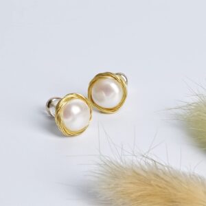 18K Gold Plated Freshwater Cultured Pearl Stud Earrings | Real Pearl Earrings - AKOCIDY