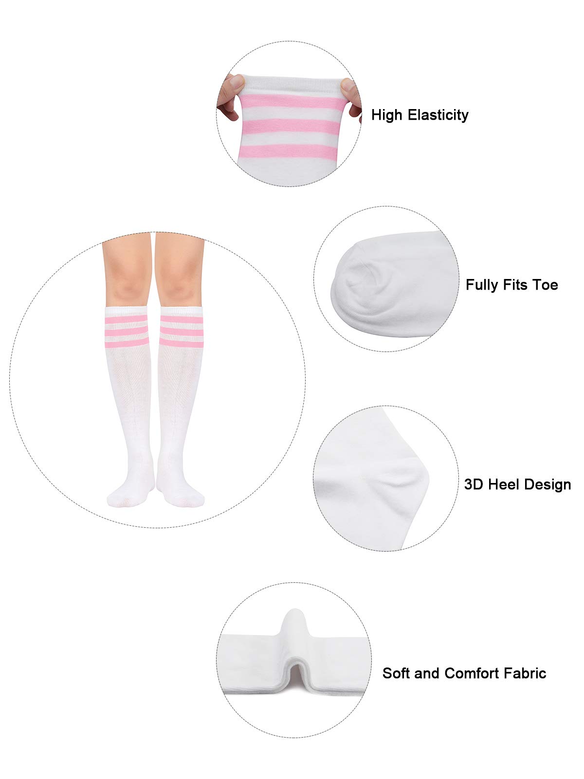 Century Star Knee High Long Socks for Women Athletic Running Casual Tube Socks with Triple Stripes 1 Black White One Size