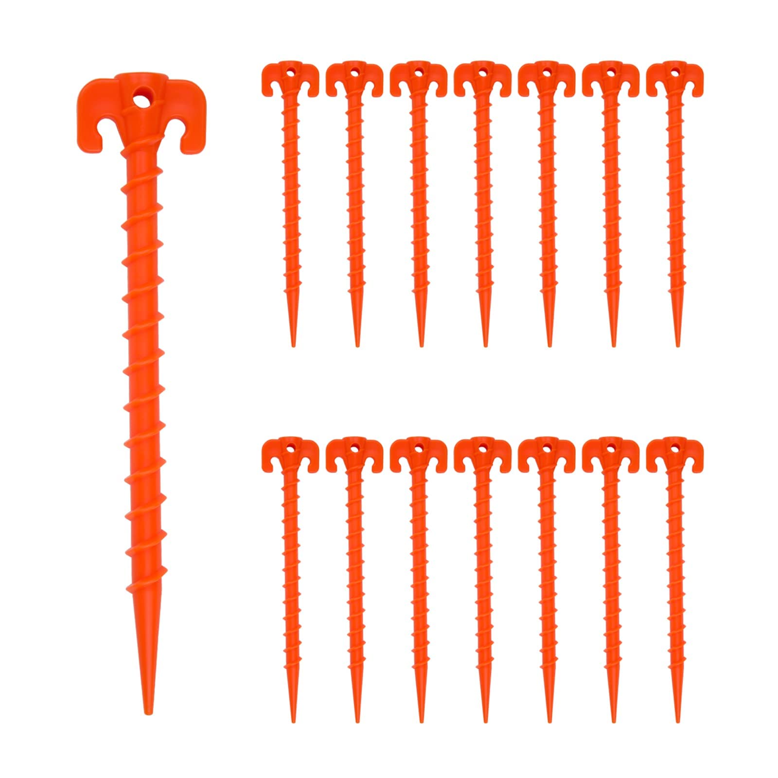 YHTIMIOX 15 Pcs Canopy Stakes Spiral Plastic Tent Pegs 10 inch Camping tent stakes peg Heavy Duty Beach Tent Pegs Orange