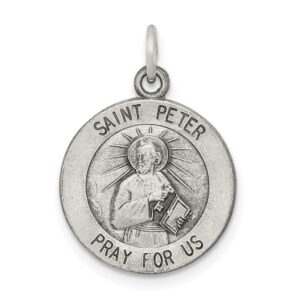 auriga fine jewelry 925 sterling silver antiqued saint peter medal pendant (l- 20 mm, w- 15 mm) gift for women