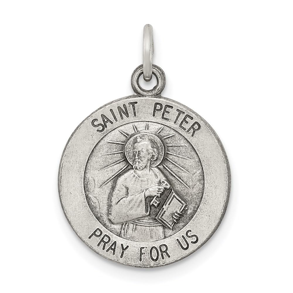 Auriga Fine Jewelry 925 Sterling Silver Antiqued Saint Peter Medal Pendant (L- 20 mm, W- 15 mm) Gift for Women