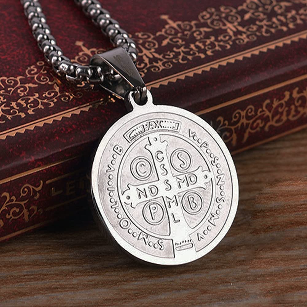 NIGHTCRUZ Saint Benedict Medal Necklace, St. Benedictine Medal Pendant for Religious Protector Talisman