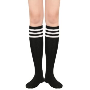 Century Star Knee High Long Socks for Women Athletic Running Casual Tube Socks with Triple Stripes 1 Black White One Size