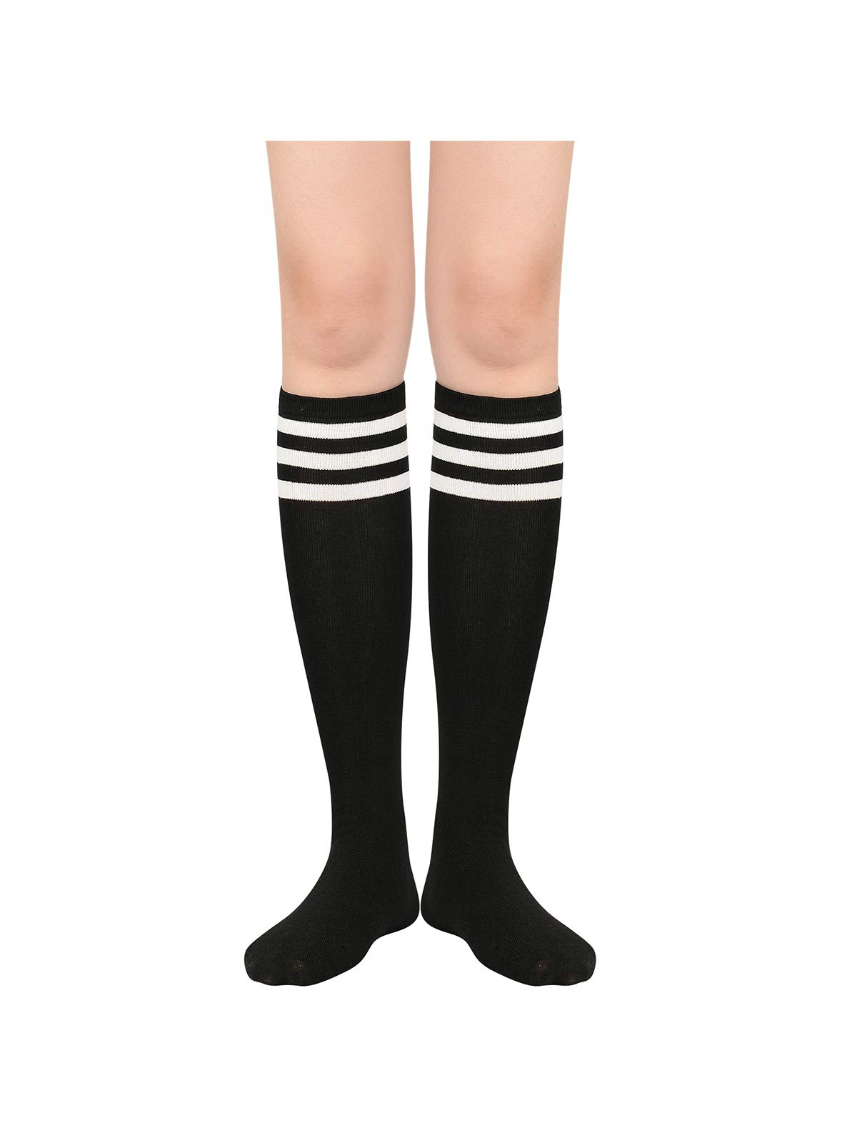 Century Star Knee High Long Socks for Women Athletic Running Casual Tube Socks with Triple Stripes 1 Black White One Size