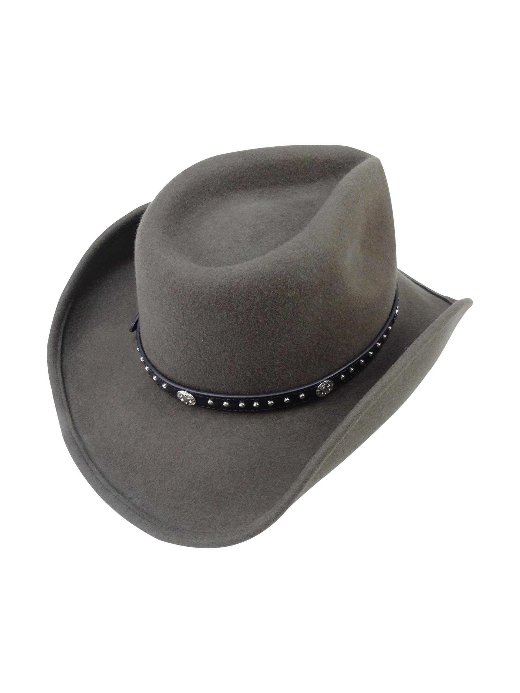 Western Hat Band for Cowboy Hats by Silver Canyon, Black Leather with Silver Star Concho and Studs