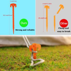 YHTIMIOX 15 Pcs Canopy Stakes Spiral Plastic Tent Pegs 10 inch Camping tent stakes peg Heavy Duty Beach Tent Pegs Orange