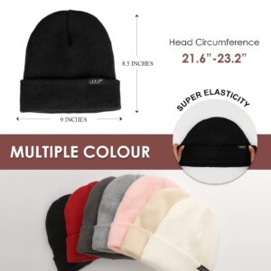 Satin Lined Winter Beanie Hats for Women Unisex Cotton Knitted Cuffed Knit Hat with Silky Lining Slouchy Skull Cap Black