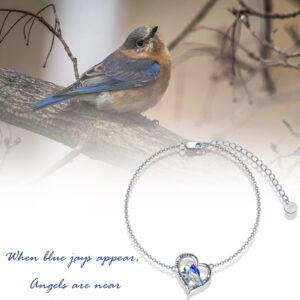 LONAGO 925 Sterling Silver Blue Jay Bracelet Bluebird of Happiness Adjustable Link Chain Our Love Never Dies Jewelry Gifts for Women