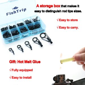 FishTrip Rod Tip Repair Kit 20pcs Fishing Rod Tips Replacement Kit Stainless Steel Ceramic Guides Ring Fishing Pole Eyelets Repair Kit