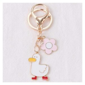 funny metal duck keychain, cute pet duck and flower keyring, animal key fob for duck lover gift, handbag charms (color : pink, size : 3.7 x 1.0 x 1.3 in)