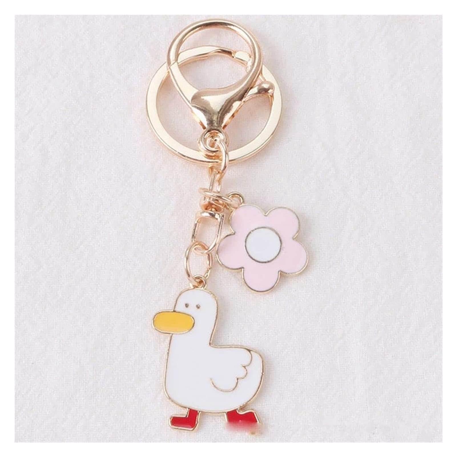 Funny Metal Duck Keychain, Cute Pet Duck and Flower Keyring, Animal Key Fob for Duck Lover Gift, Handbag Charms (Color : Pink, Size : 3.7 x 1.0 x 1.3 in)