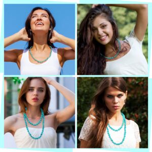 Glenmal 2 Pieces Long Turquoise Beads Endless Necklace Turquoise Choker Necklace Boho Western Necklaces for Women Handmade Turquoise Jewelry, 47'' and 14''