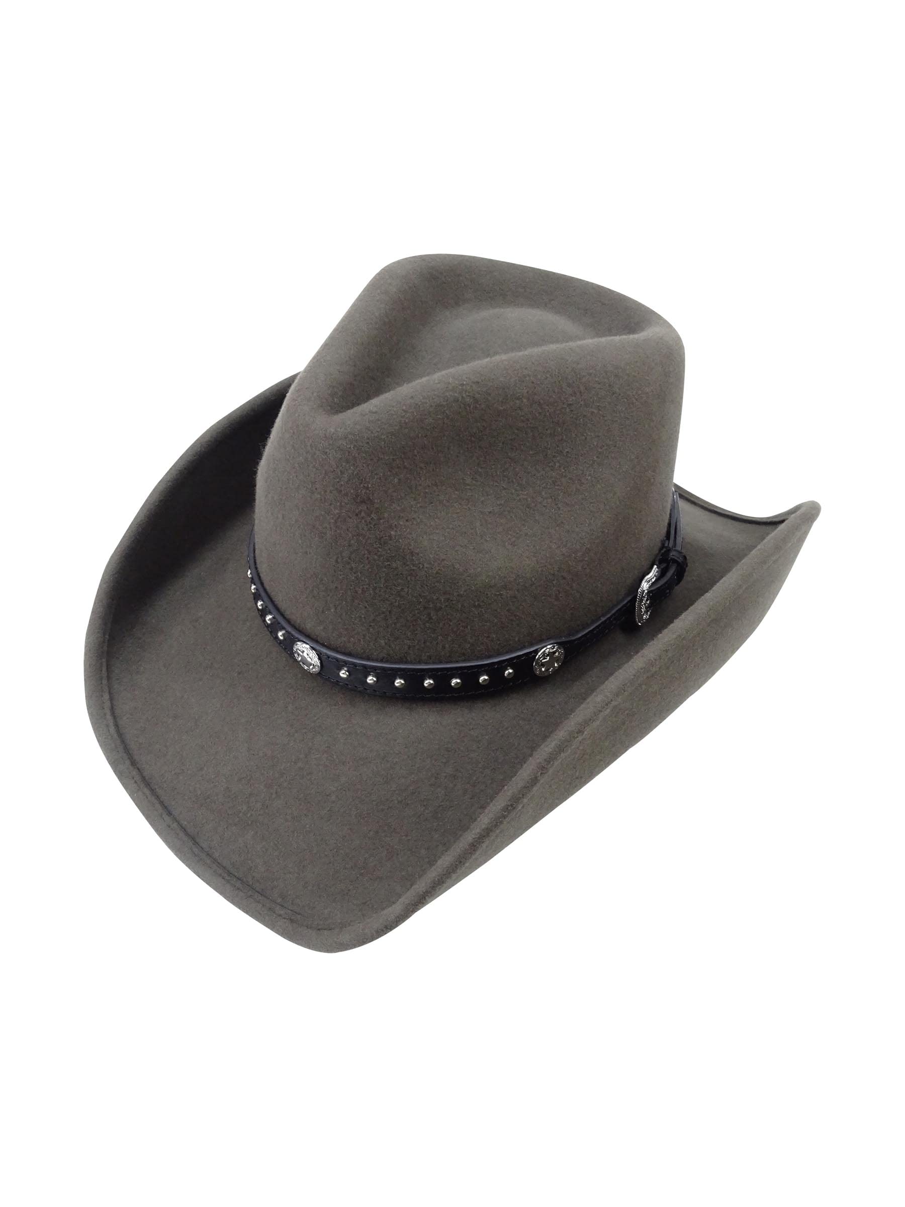 Western Hat Band for Cowboy Hats by Silver Canyon, Black Leather with Silver Star Concho and Studs