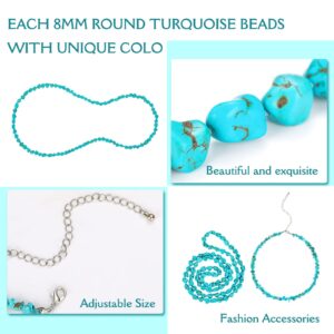 Glenmal 2 Pieces Long Turquoise Beads Endless Necklace Turquoise Choker Necklace Boho Western Necklaces for Women Handmade Turquoise Jewelry, 47'' and 14''