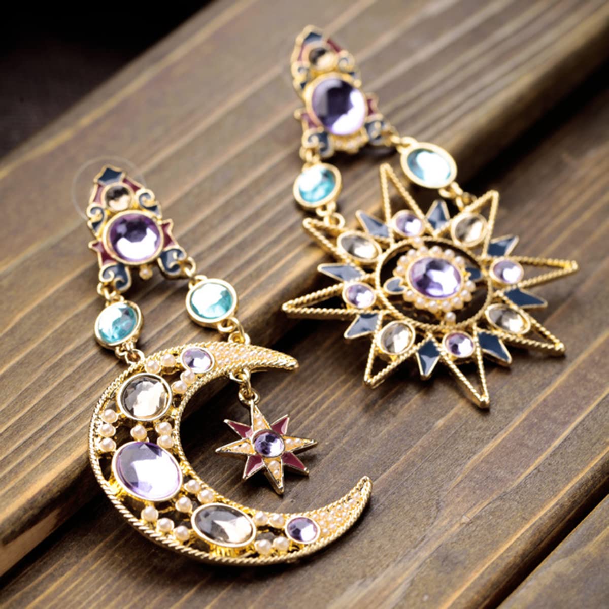 Vintage Sun Moon Earrings Crystal Drop Earrings Studs for Women